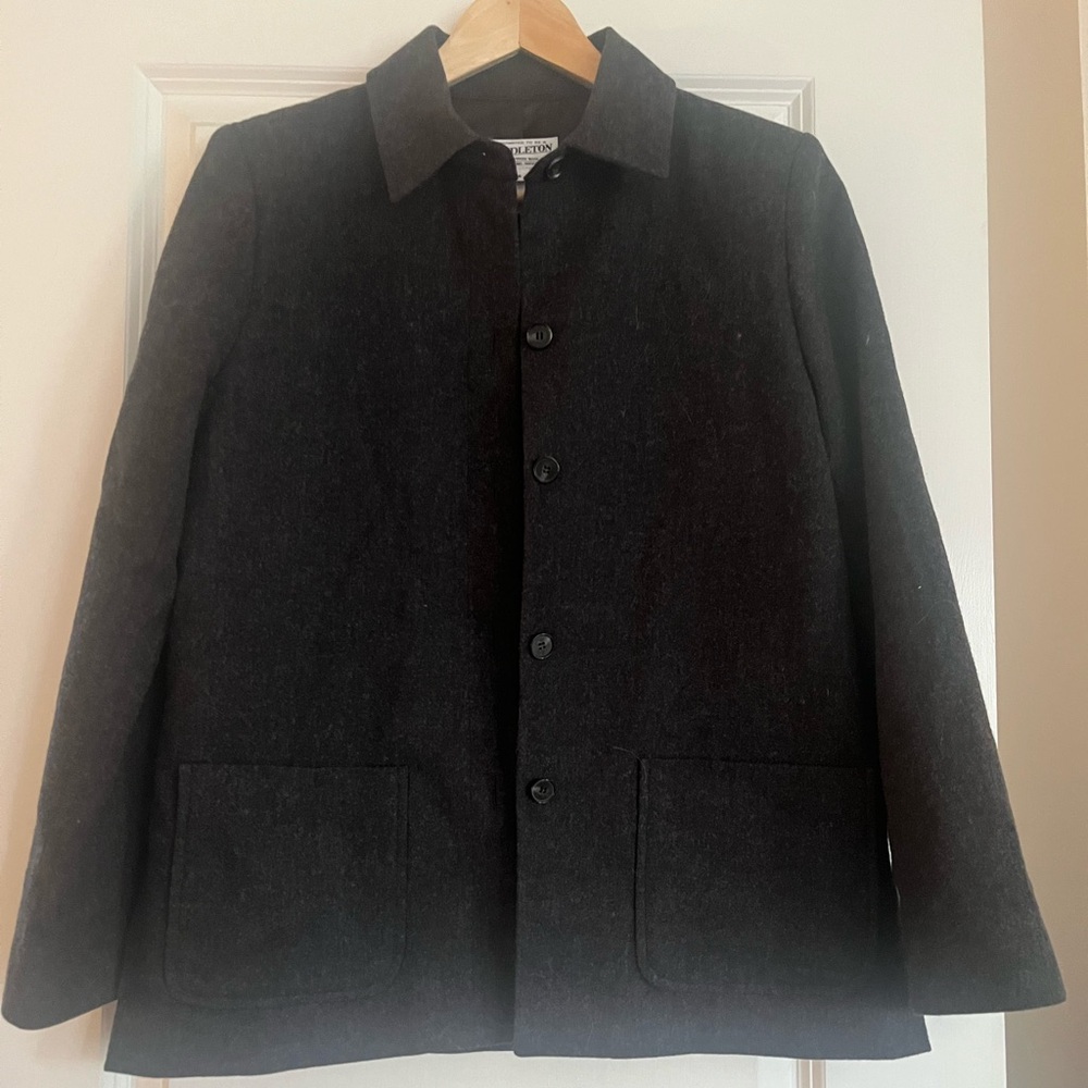 Vintage Pendleton Grey Heather Wool Button-Down Coat w/ Patch Pockets Size Small
